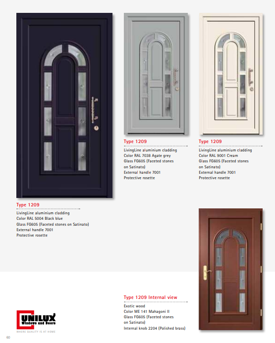 Type 1209 LivingLine – Faceted Stones Satinato Glass LivingLine Door, Black Blue or Agate Grey, Mahagoni Interior, FG605 Glass, Stainless Steel Hardware, High Security Locking